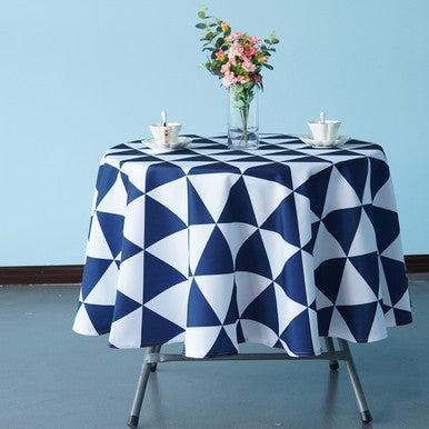 70" Round Premium Waterproof Polyester Tablecloth - Blue & White Geometric Triangle