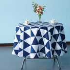 70" Round Premium Waterproof Polyester Tablecloth - Blue & White Geometric Triangle