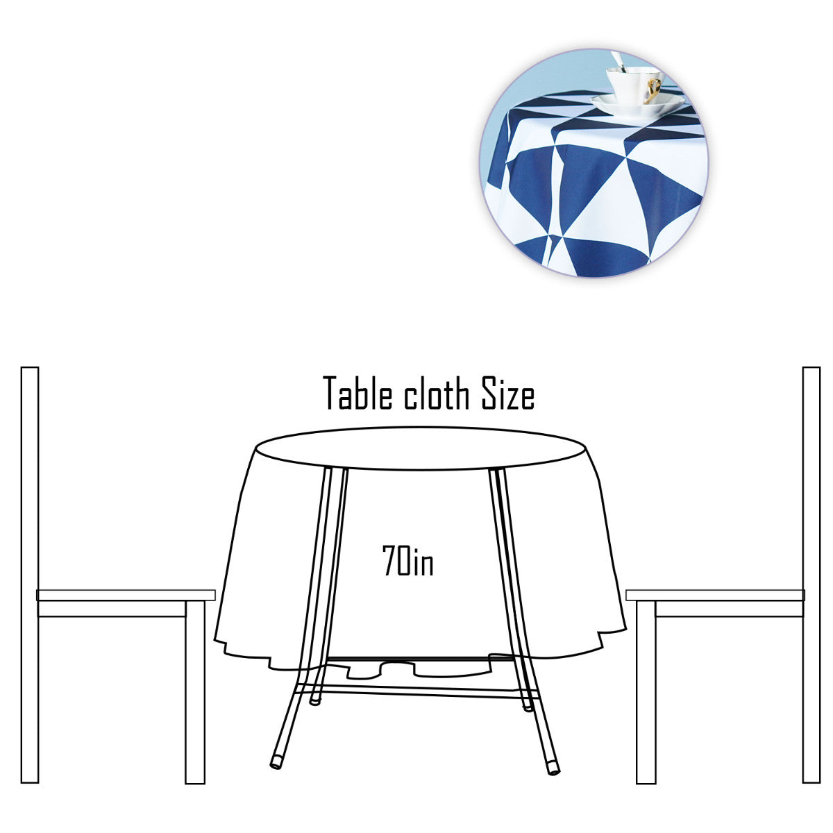 70" Round Premium Waterproof Polyester Tablecloth - Blue & White Geometric Triangle