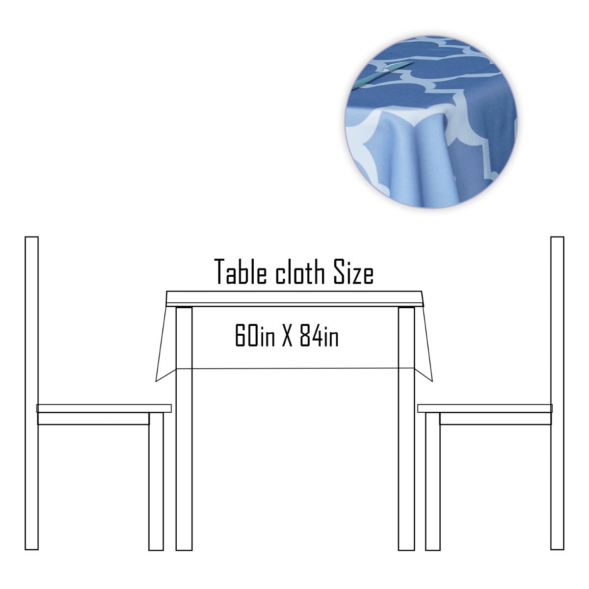 60" x 84" Rectangle Premium Waterproof Polyester Tablecloth - Blue with White Geometic Cross & Star Shapes