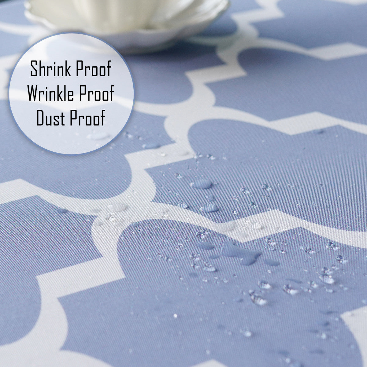 60" x 84" Rectangle Premium Waterproof Polyester Tablecloth - Blue with White Geometic Cross & Star Shapes