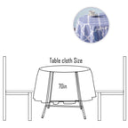 70" Round Premium Waterproof Polyester Tablecloth - Blue with White Geometic Cross & Star Shapes