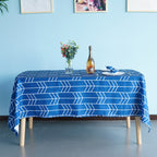 60" x 84" Rectangle Premium Waterproof Polyester Tablecloth - Blue with White Arrows