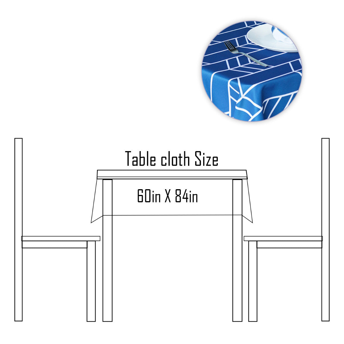 60" x 84" Rectangle Premium Waterproof Polyester Tablecloth - Blue with White Arrows