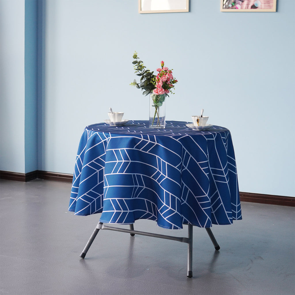 70" Round Premium Waterproof Polyester Tablecloth - Blue with White Arrows