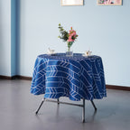 70" Round Premium Waterproof Polyester Tablecloth - Blue with White Arrows