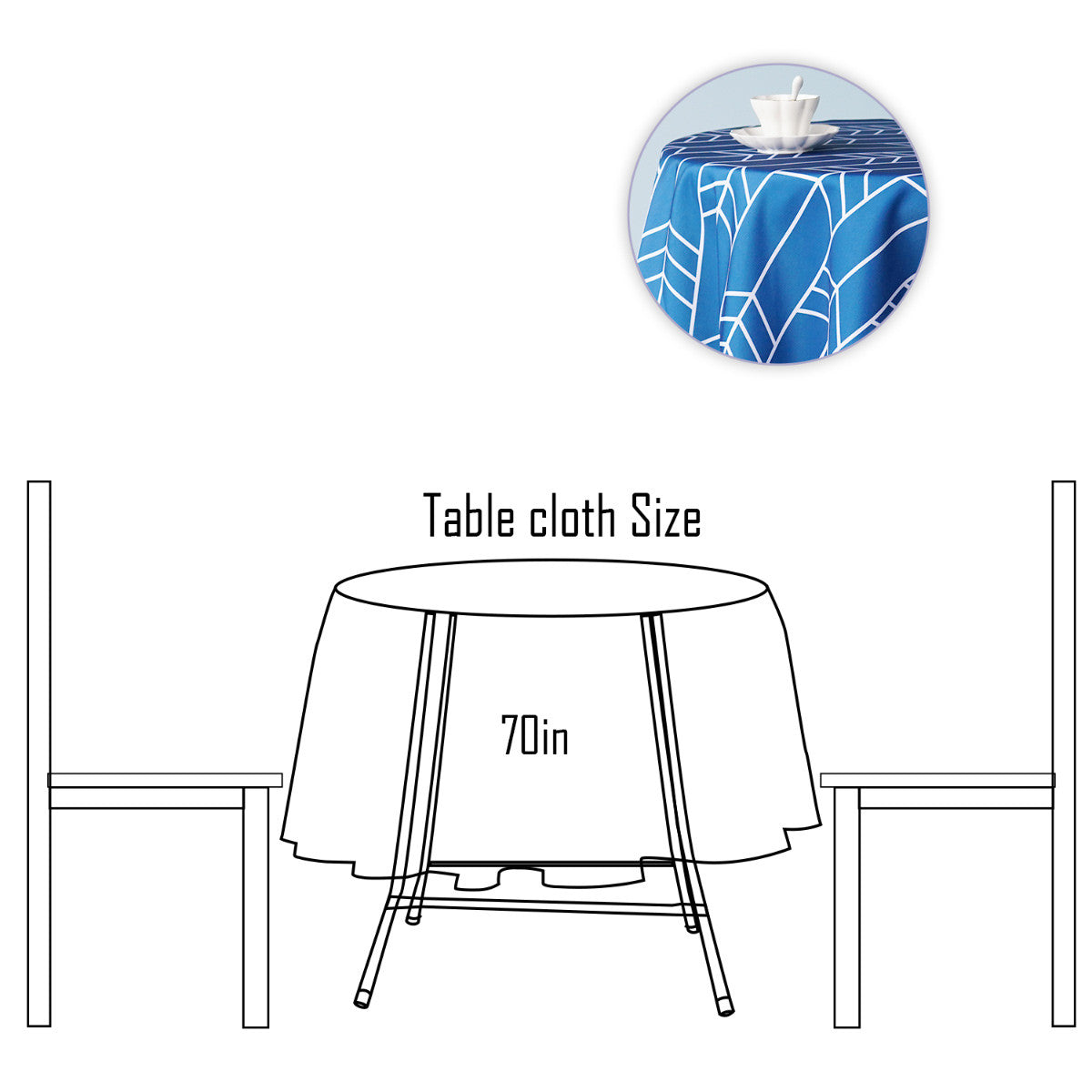 70" Round Premium Waterproof Polyester Tablecloth - Blue with White Arrows