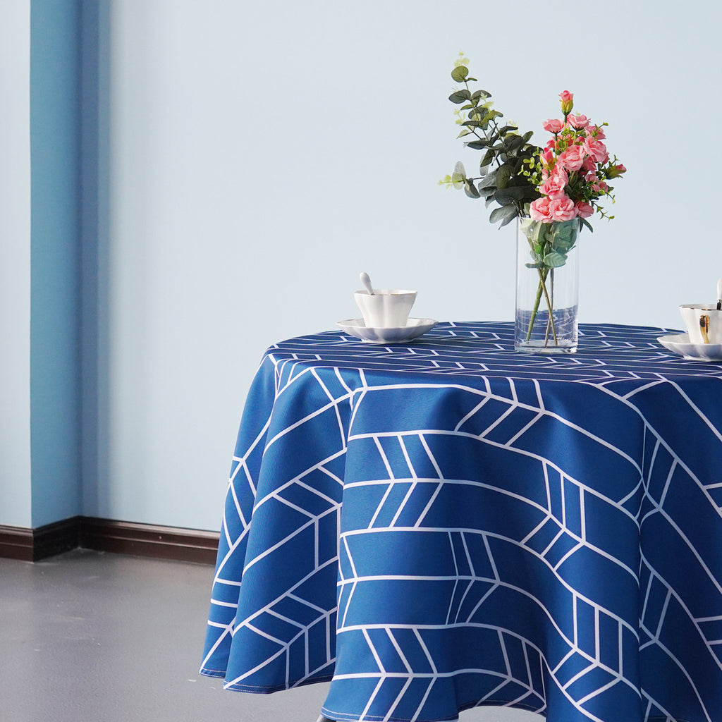 70" Round Premium Waterproof Polyester Tablecloth - Blue with White Arrows