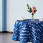 70" Round Premium Waterproof Polyester Tablecloth - Blue with White Arrows