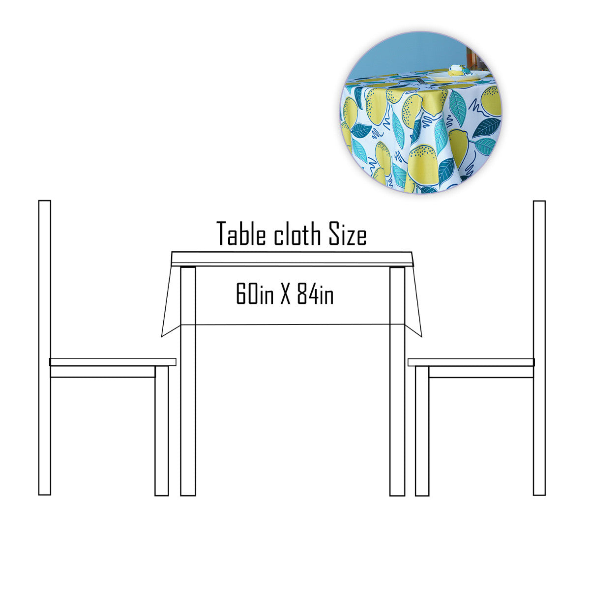 60" x 84" Rectangle Premium Waterproof Polyester Tablecloth - Lemons