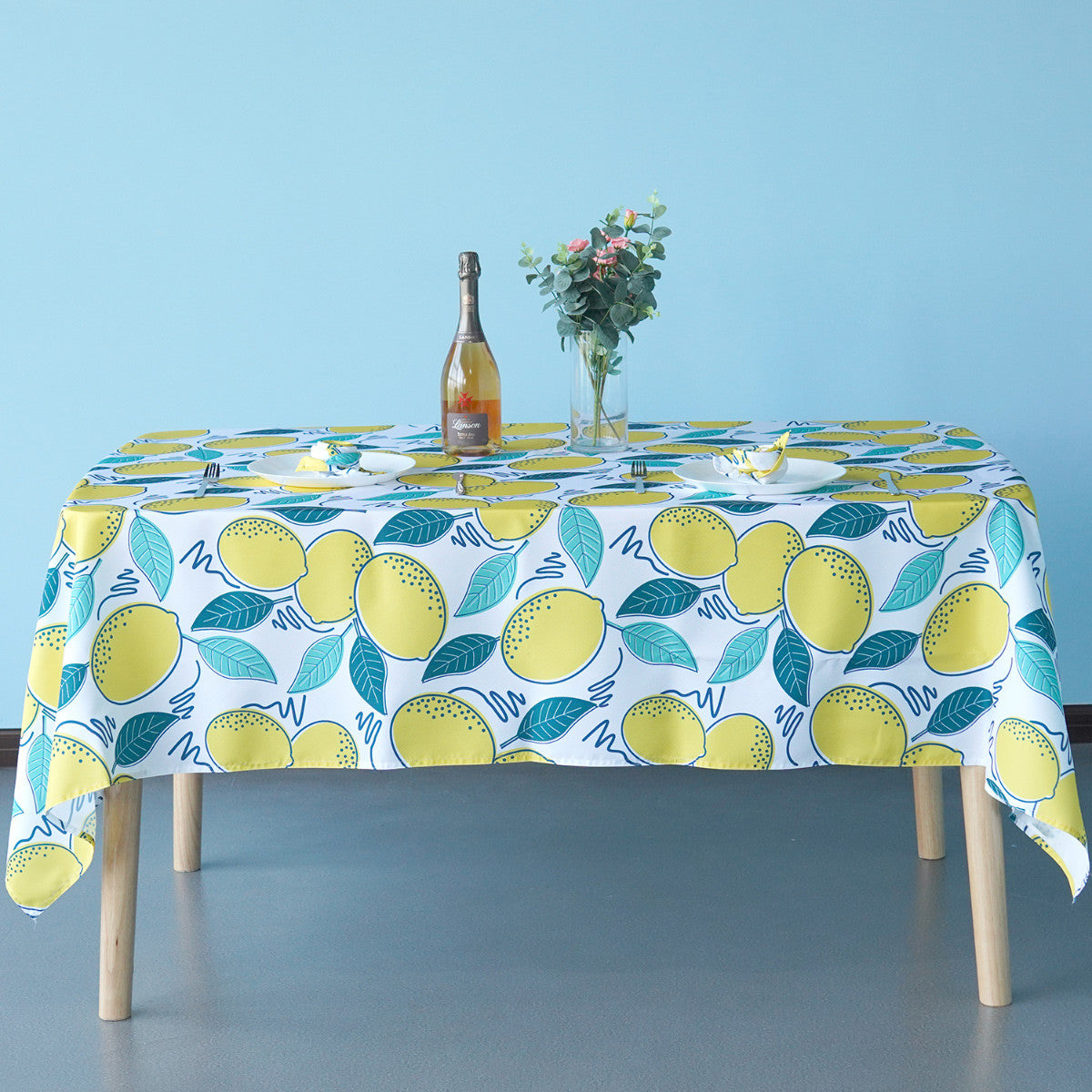 60" x 84" Rectangle Premium Waterproof Polyester Tablecloth - Lemons
