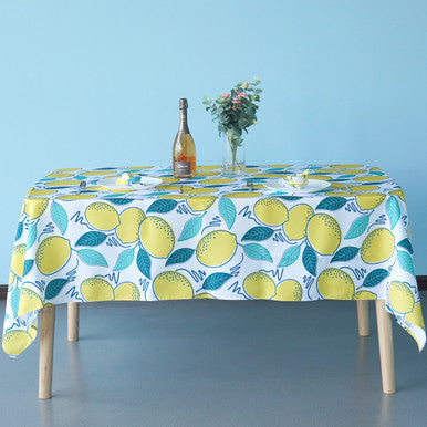 60" x 84" Rectangle Premium Waterproof Polyester Tablecloth - Lemons
