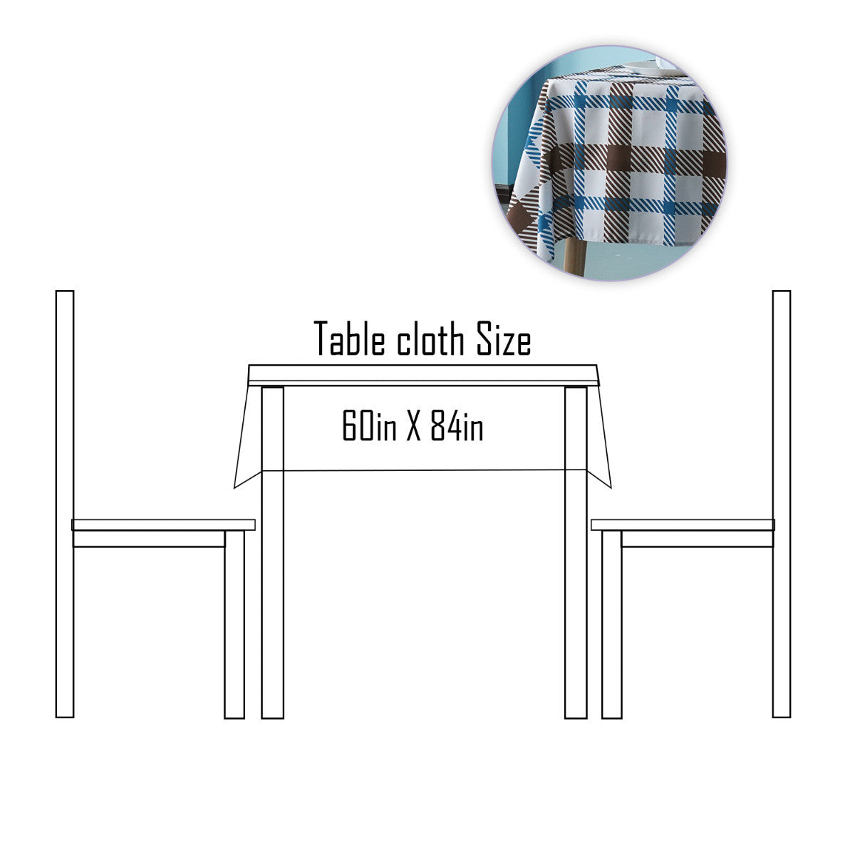 60" x 84" Rectangle Premium Waterproof Polyester Tablecloth - Brown & Blue Tartan