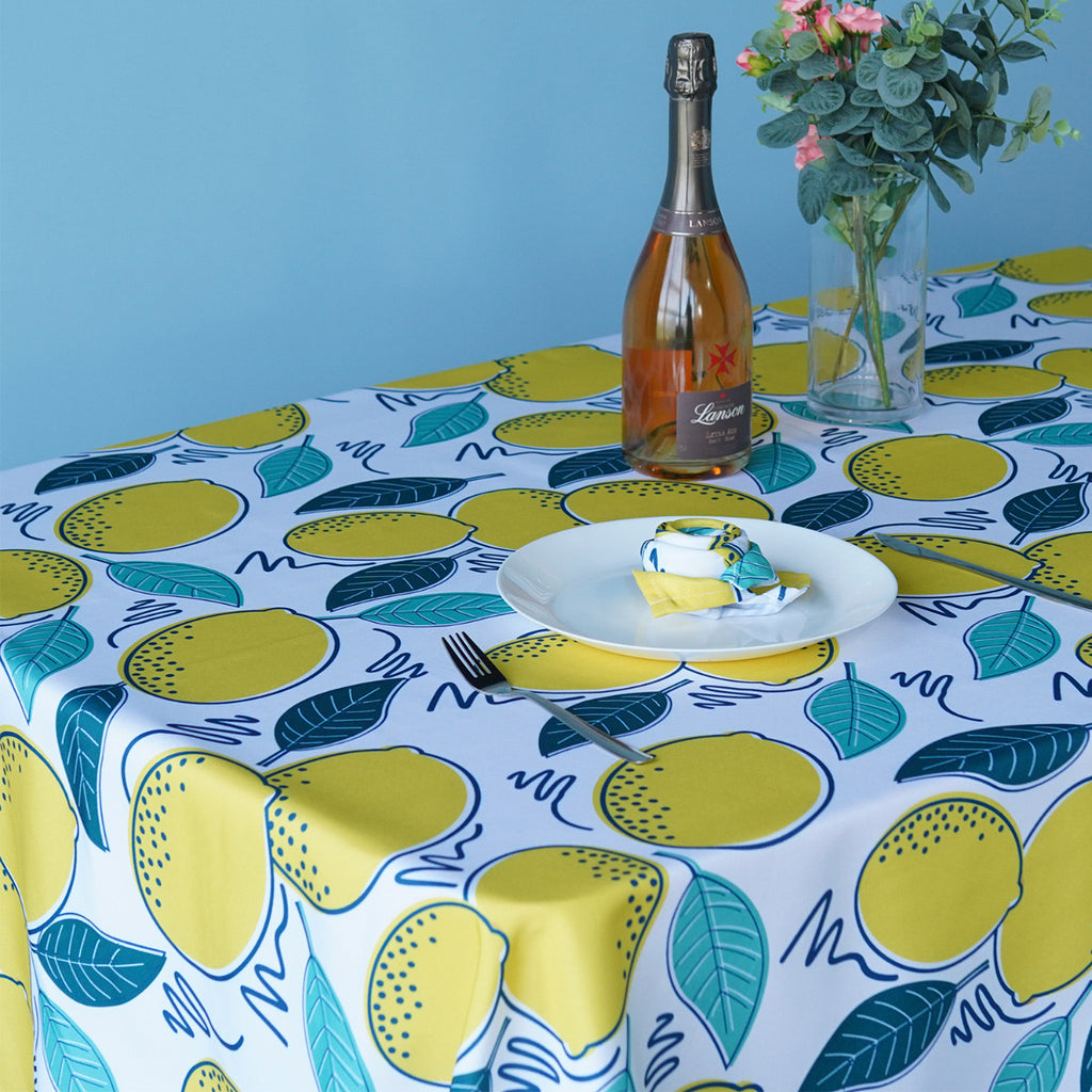 60" x 84" Rectangle Premium Waterproof Polyester Tablecloth - Lemons
