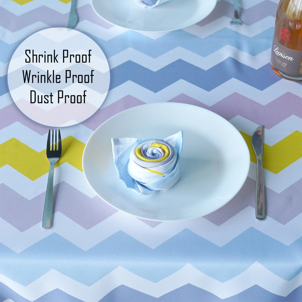 60" x 84" Rectangle Premium Waterproof Polyester Tablecloth - Multicoloured Zig-Zag
