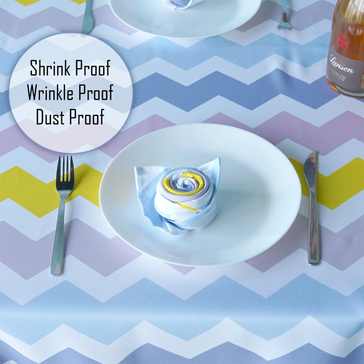 60" x 84" Rectangle Premium Waterproof Polyester Tablecloth - Multicoloured Zig-Zag