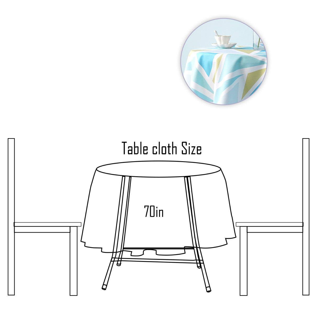 70" Round Premium Waterproof Polyester Tablecloth - Light Blue & Brown Shards