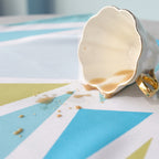 70" Round Premium Waterproof Polyester Tablecloth - Light Blue & Brown Shards