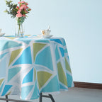 70" Round Premium Waterproof Polyester Tablecloth - Light Blue & Brown Shards