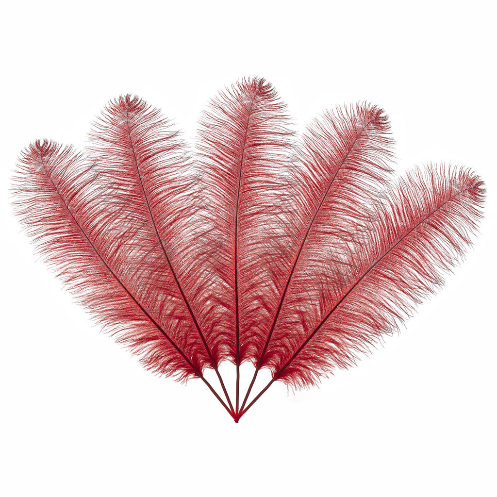 50-60cm Loose Ostrich Feathers, 5pcs - Red