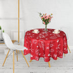 70" Round Christmas Snowflakes & Stars Print Polyester Wipe Clean Tablecloth - Red
