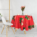 70" Round Christmas Jingle Bells Print Polyester Wipe Clean Tablecloth