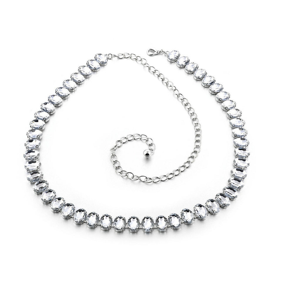 Diamante Waist Belt with Oval Crystals - Silver