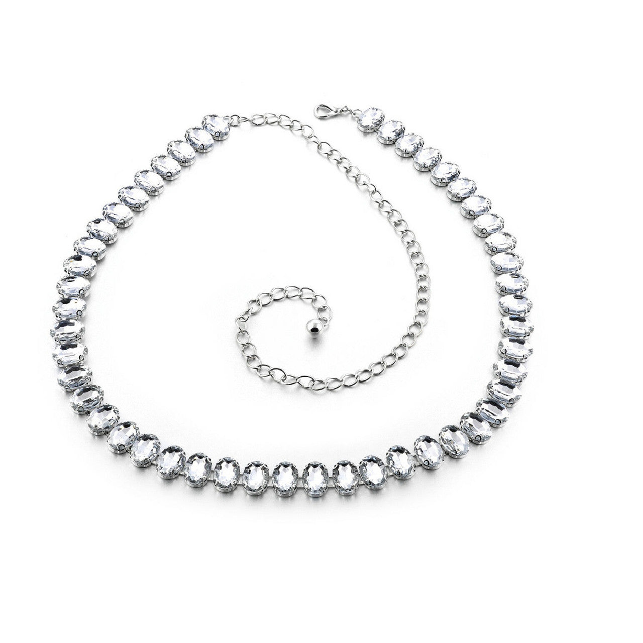 Diamante Waist Belt with Oval Crystals - Silver