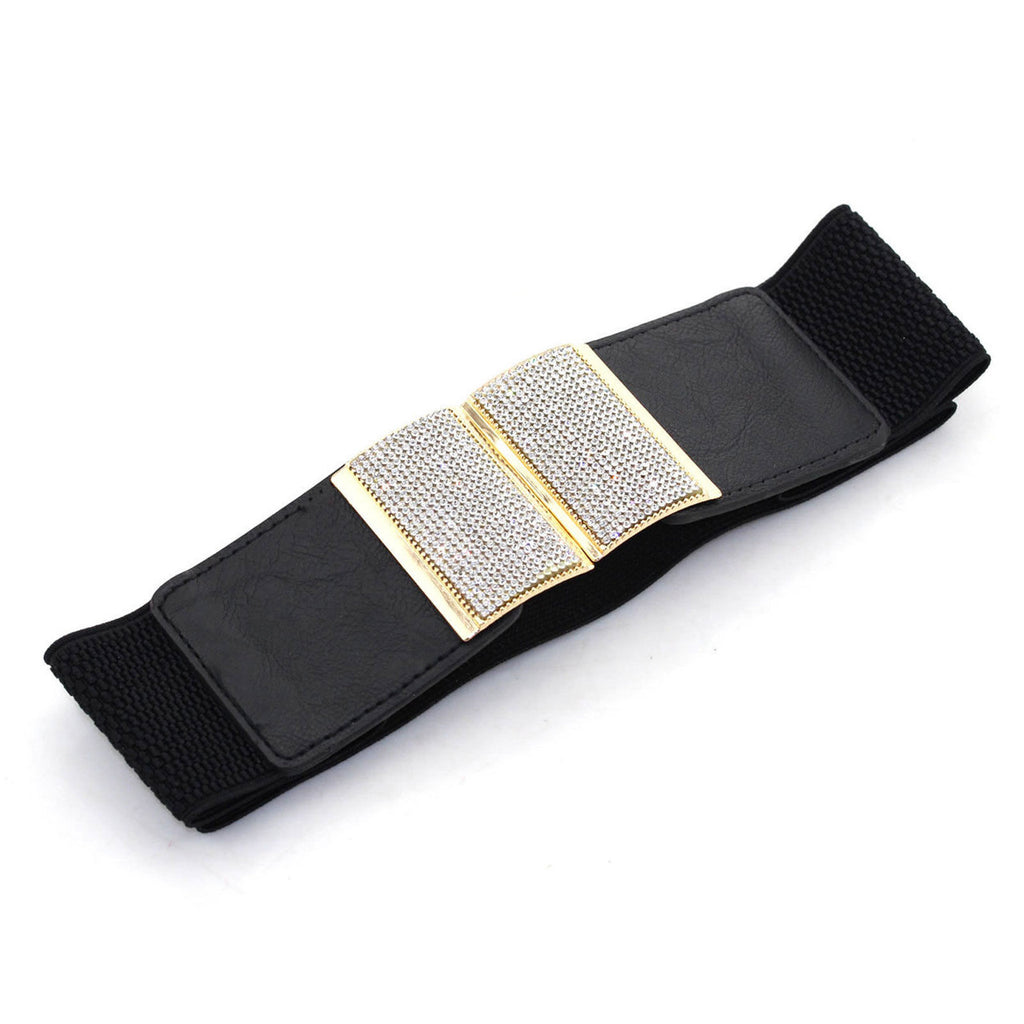 Elasticated Belt with Bling Buckle - Black