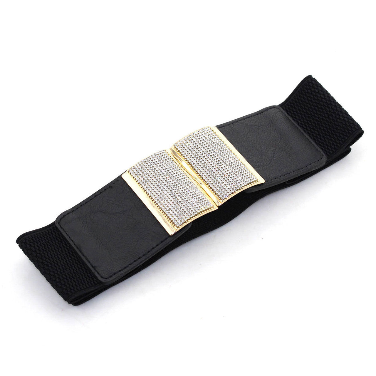 Elasticated Belt with Bling Buckle - Black