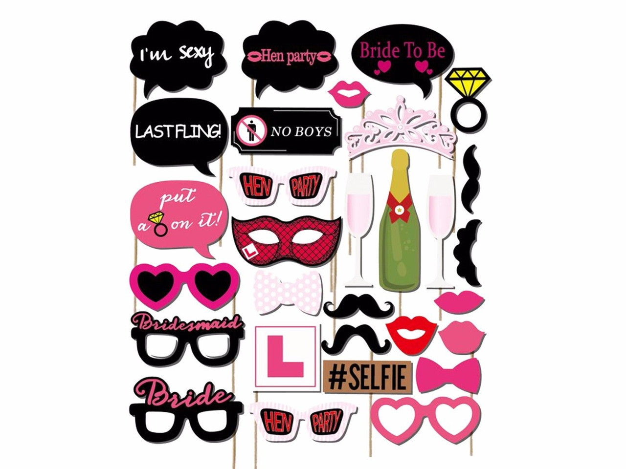 30pc Hen Party Photo Booth Cardboard Party Props