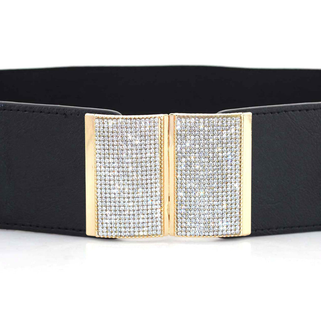Elasticated Belt with Bling Buckle - Black