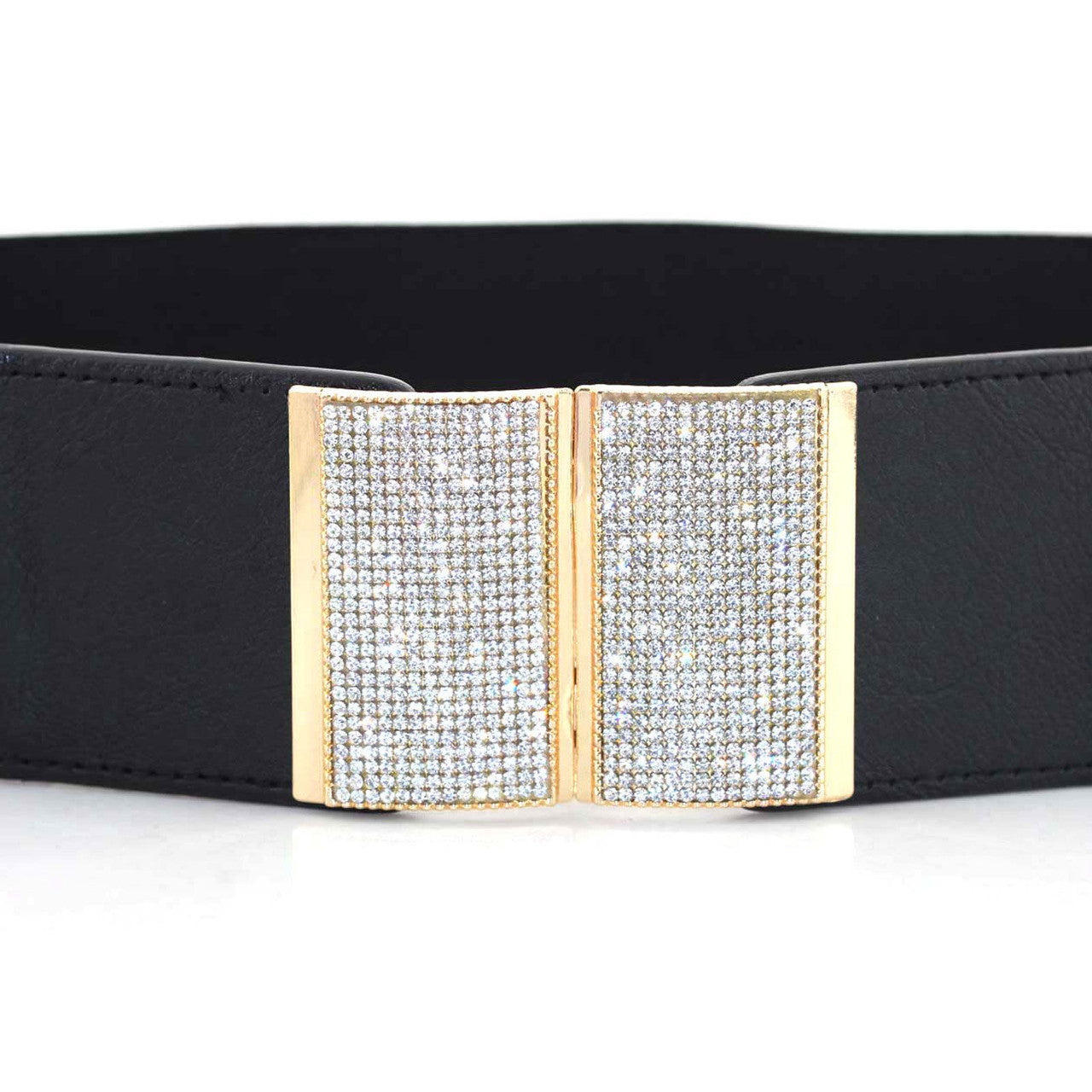 Elasticated Belt with Bling Buckle - Black