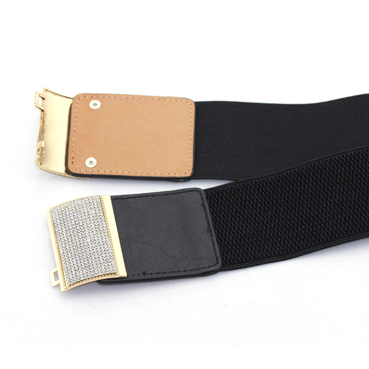 Elasticated Belt with Bling Buckle - Black