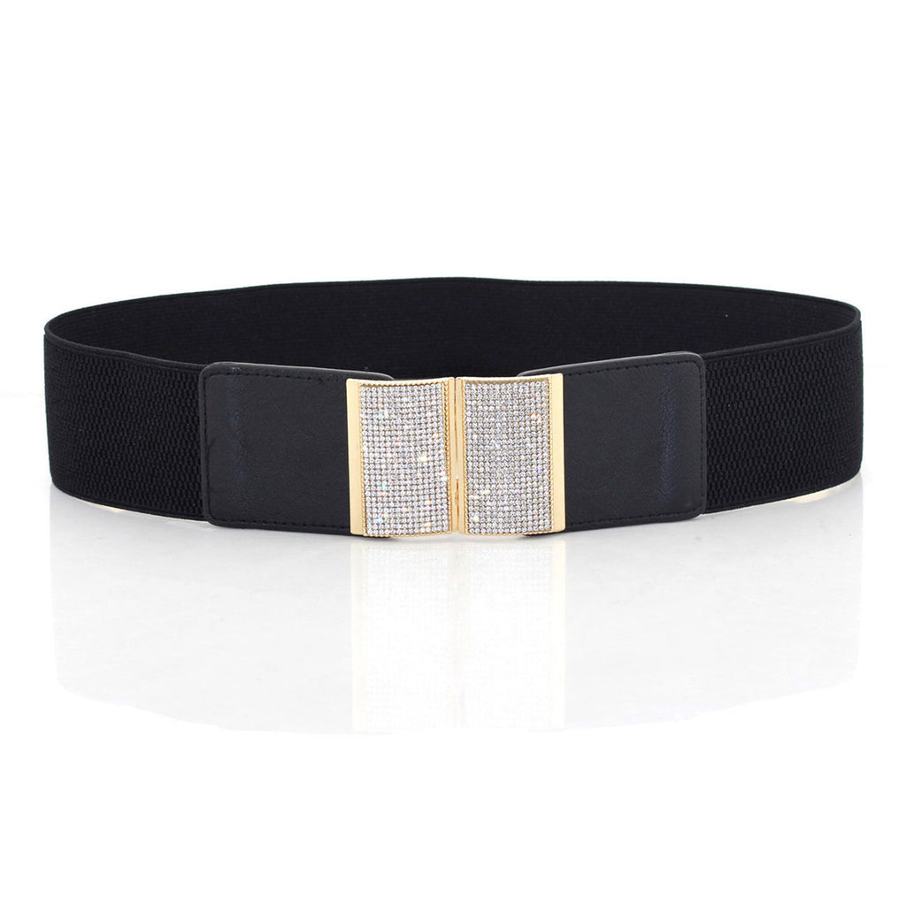 Elasticated Belt with Bling Buckle - Black