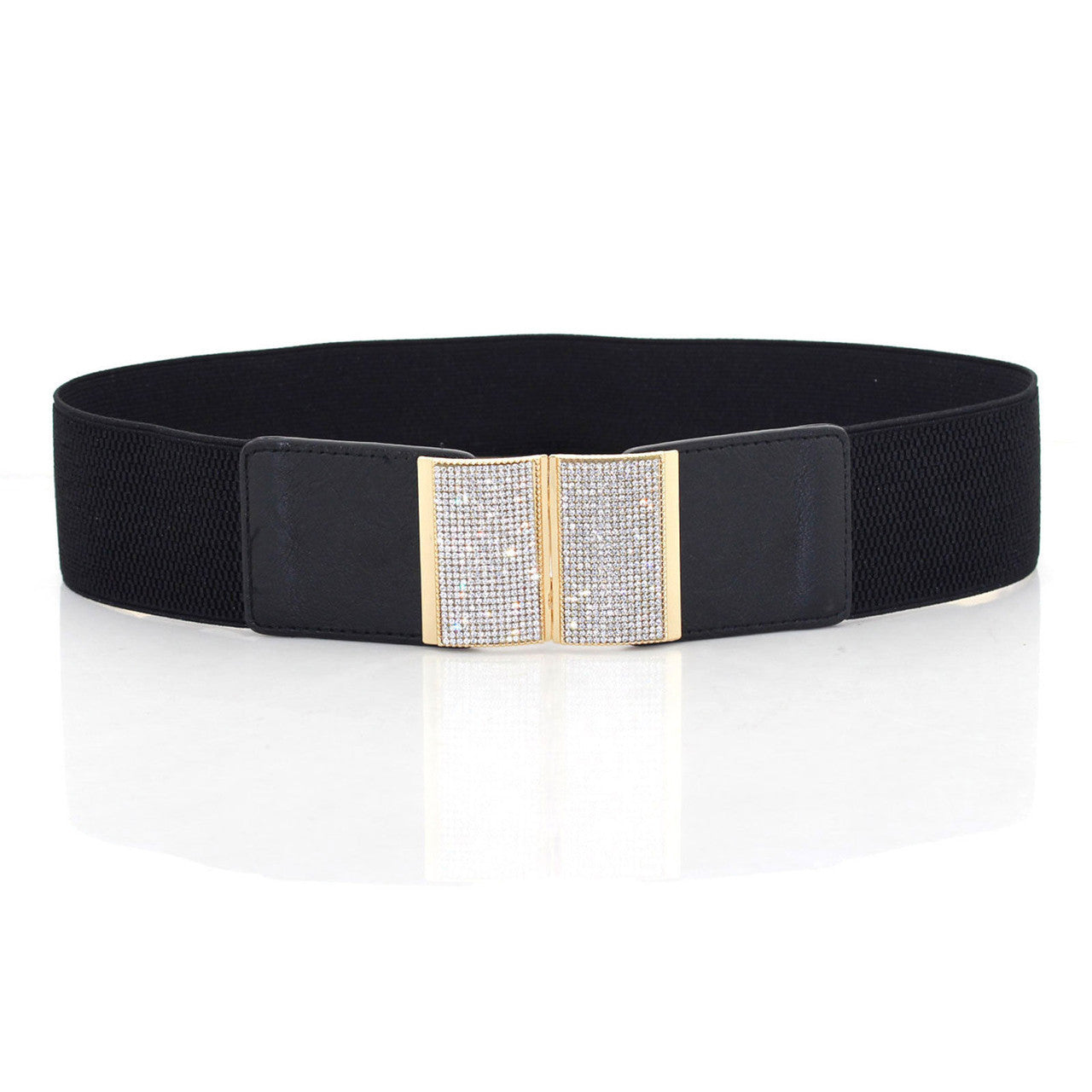 Elasticated Belt with Bling Buckle - Black