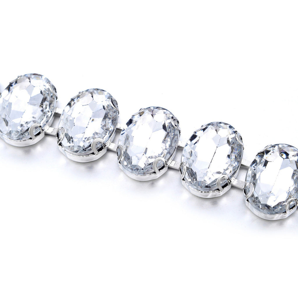 Diamante Waist Belt with Oval Crystals - Silver