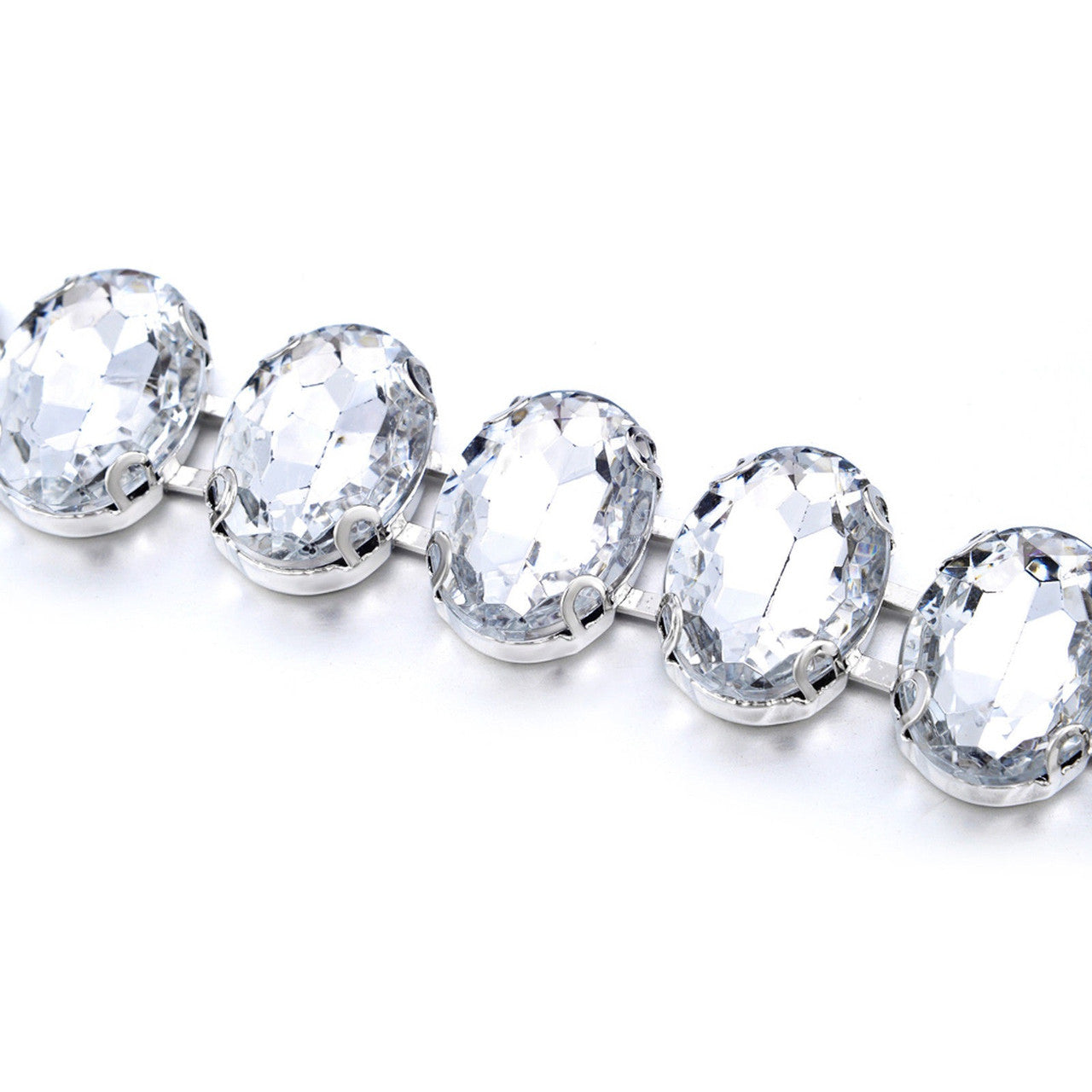 Diamante Waist Belt with Oval Crystals - Silver