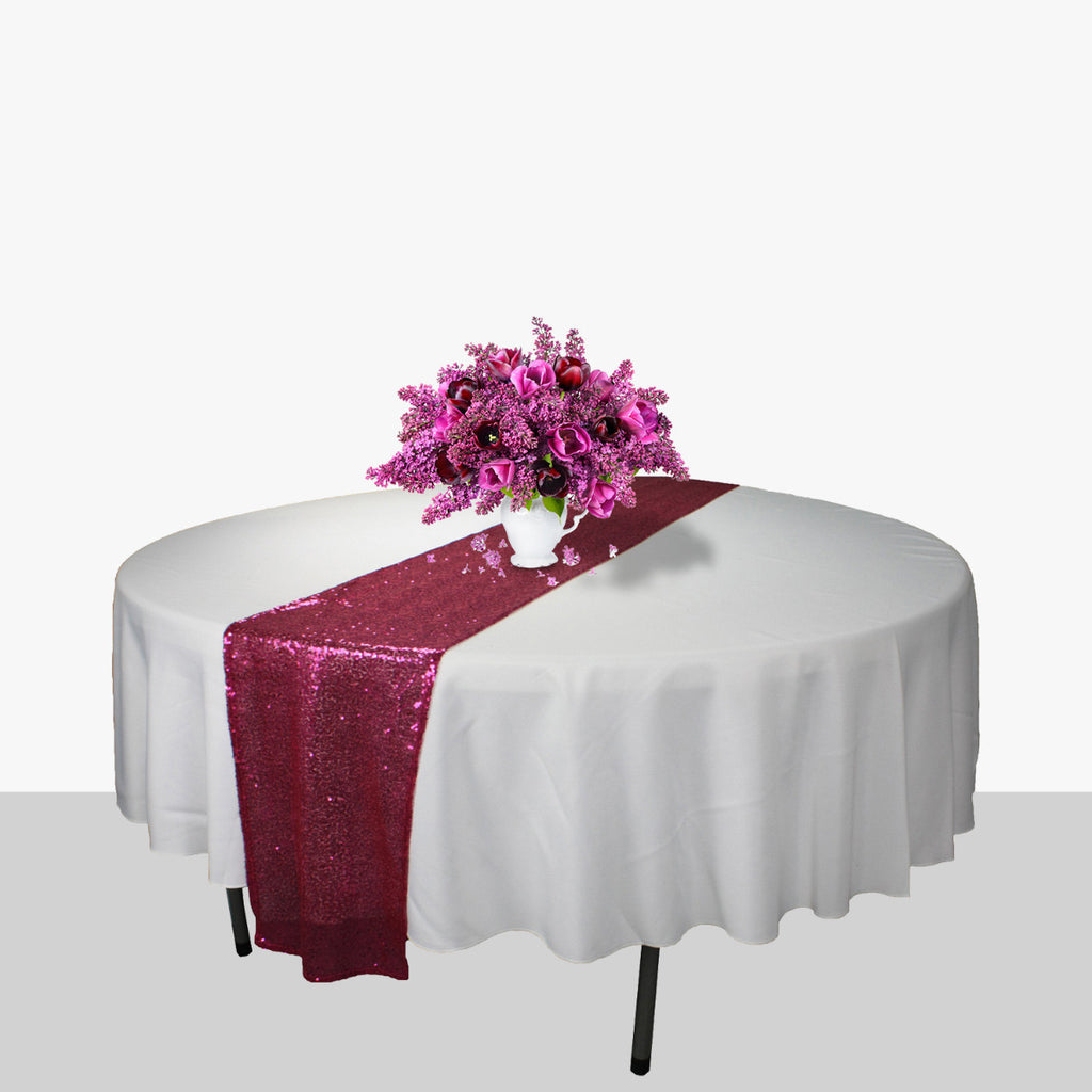 30cm x 274cm Shiny Sequin Table Runner - Fuchsia