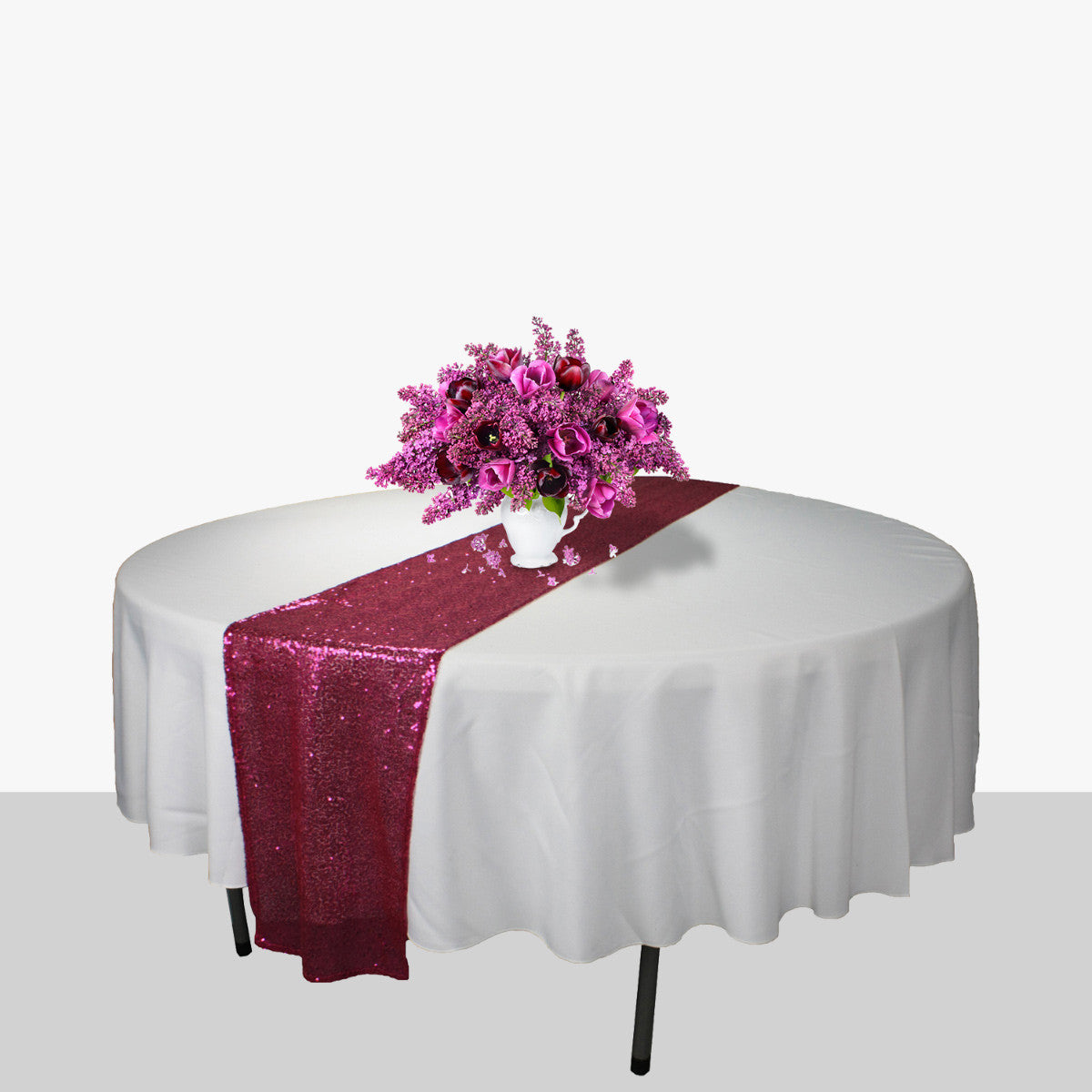 30cm x 274cm Shiny Sequin Table Runner - Fuchsia
