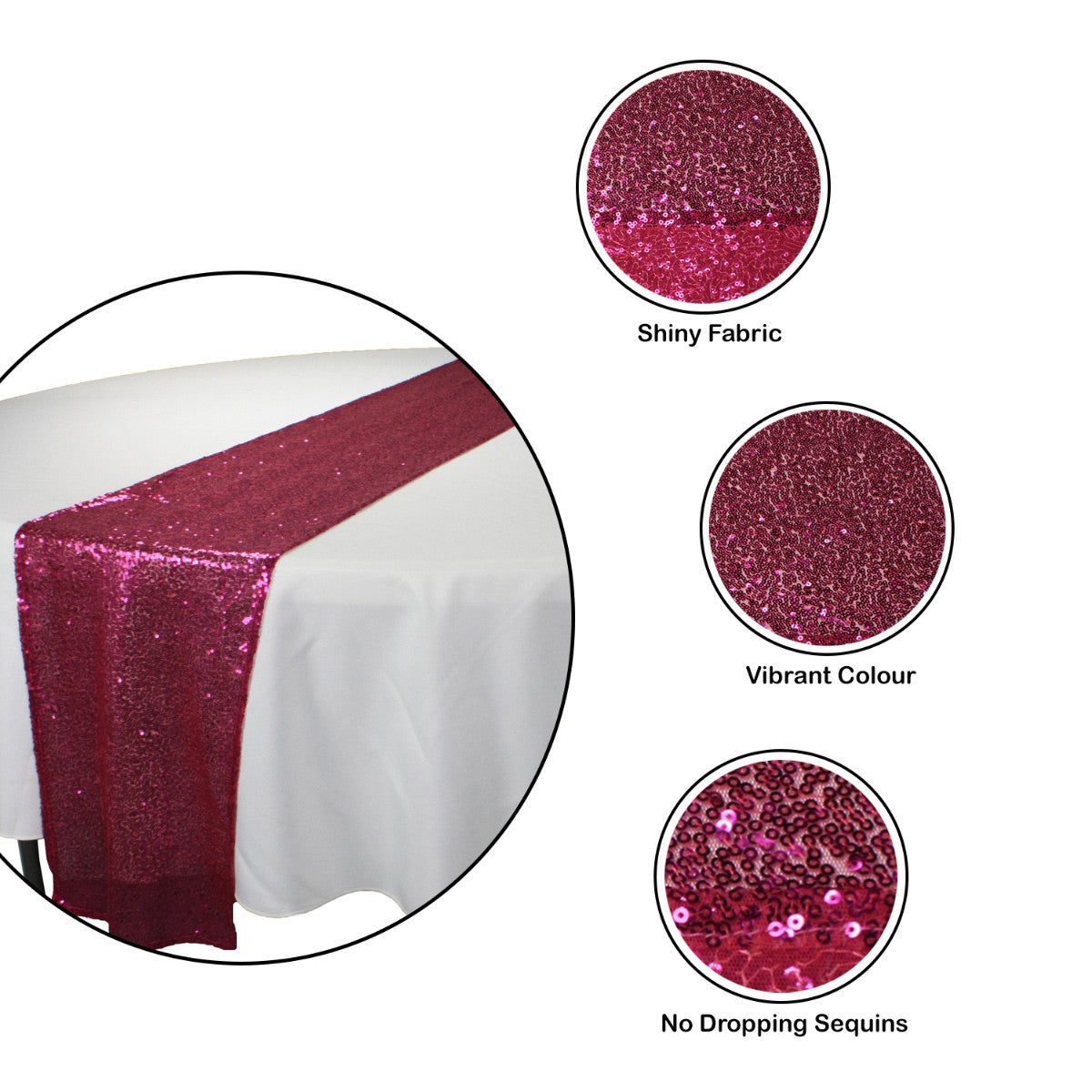 30cm x 274cm Shiny Sequin Table Runner - Fuchsia