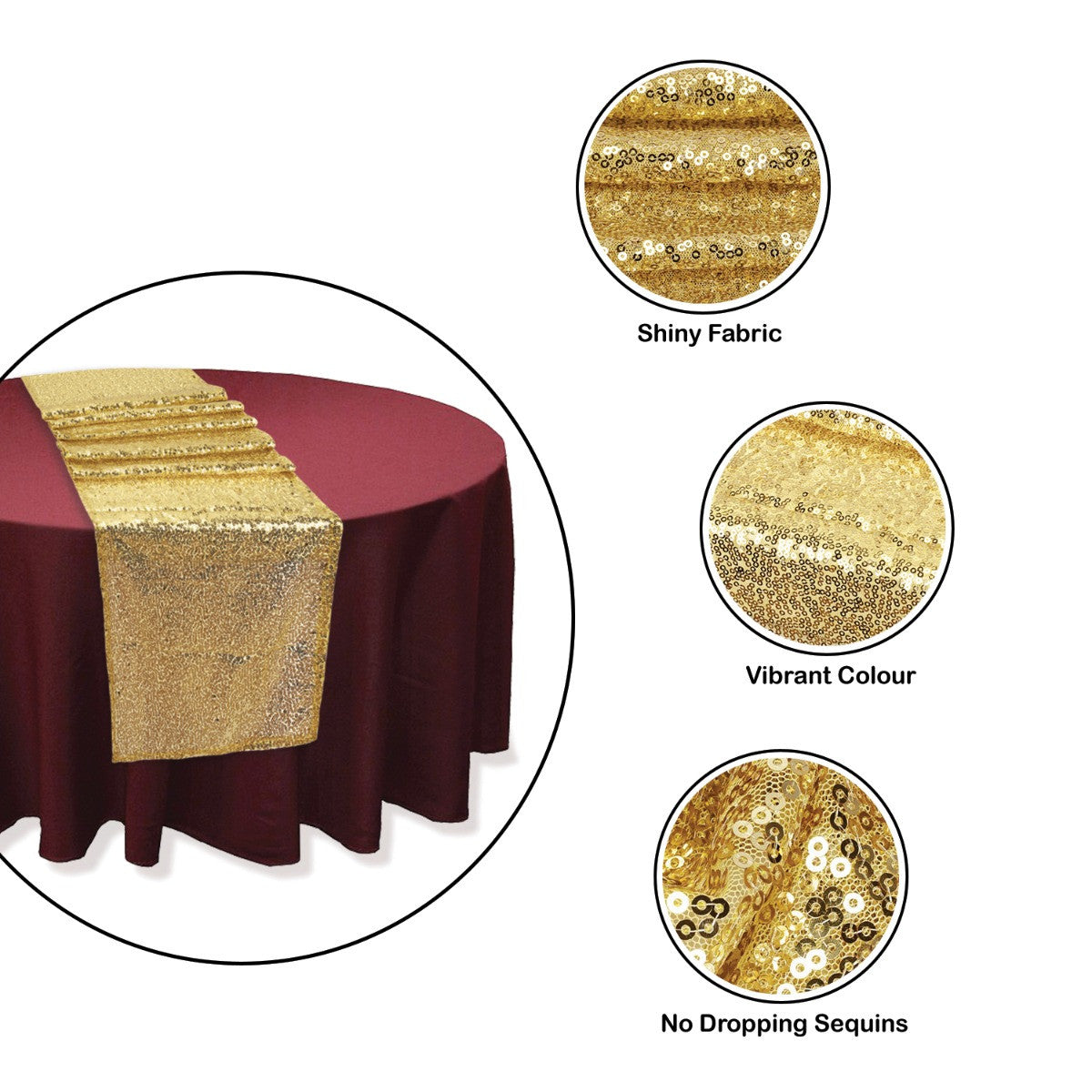 30cm x 274cm Shiny Sequin Table Runner - Gold