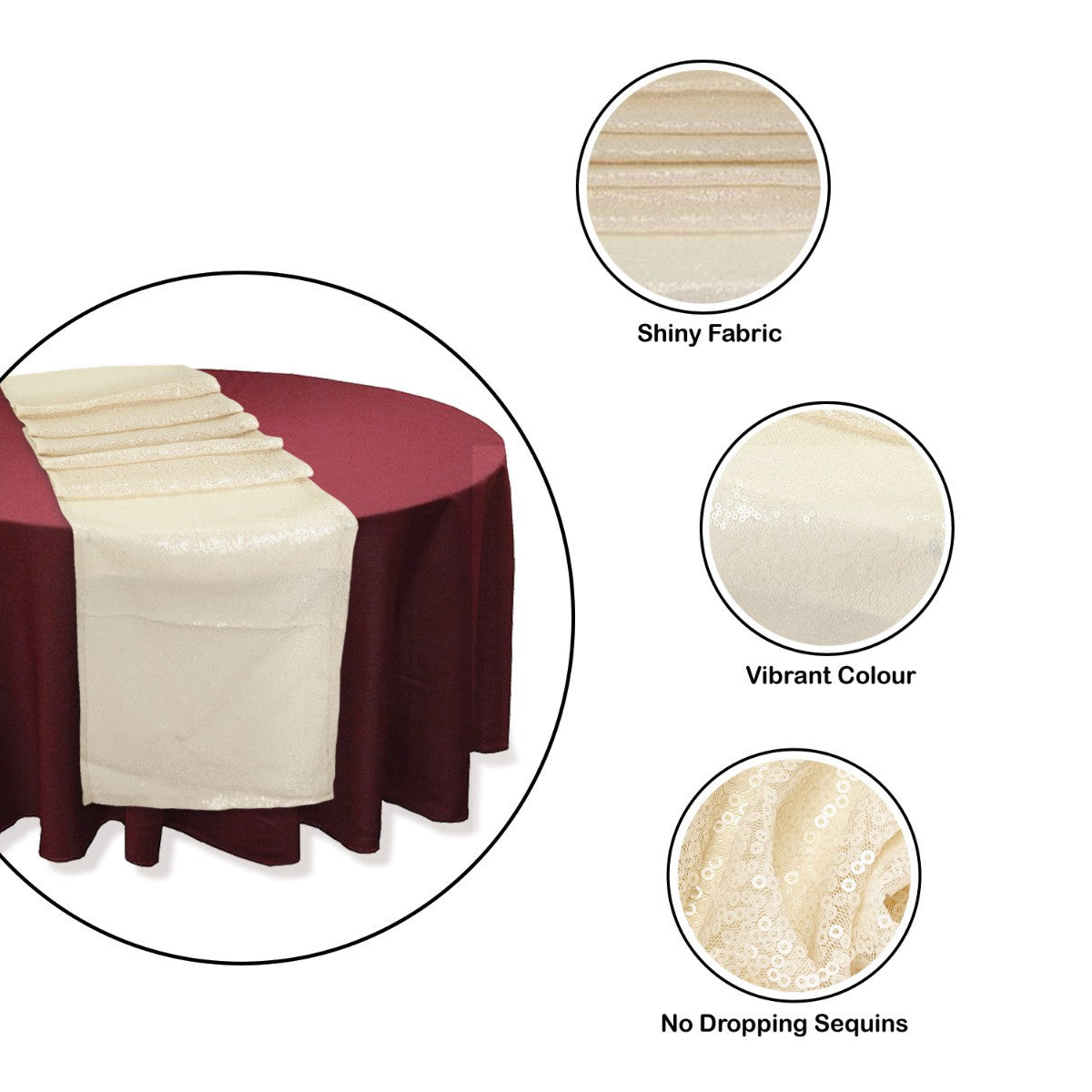30cm x 274cm Shiny Sequin Table Runner - Ivory