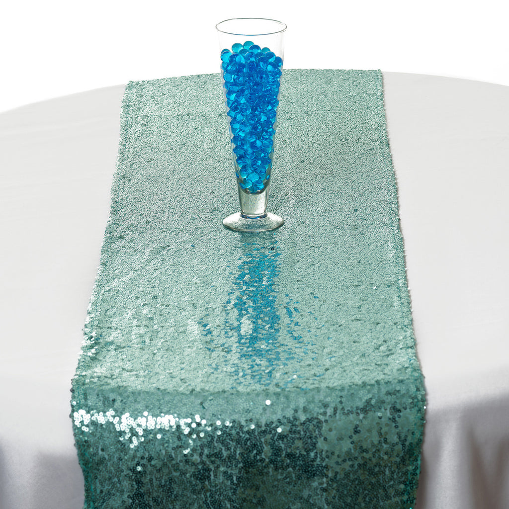 30cm x 274cm Shiny Sequin Table Runner - Mint Green