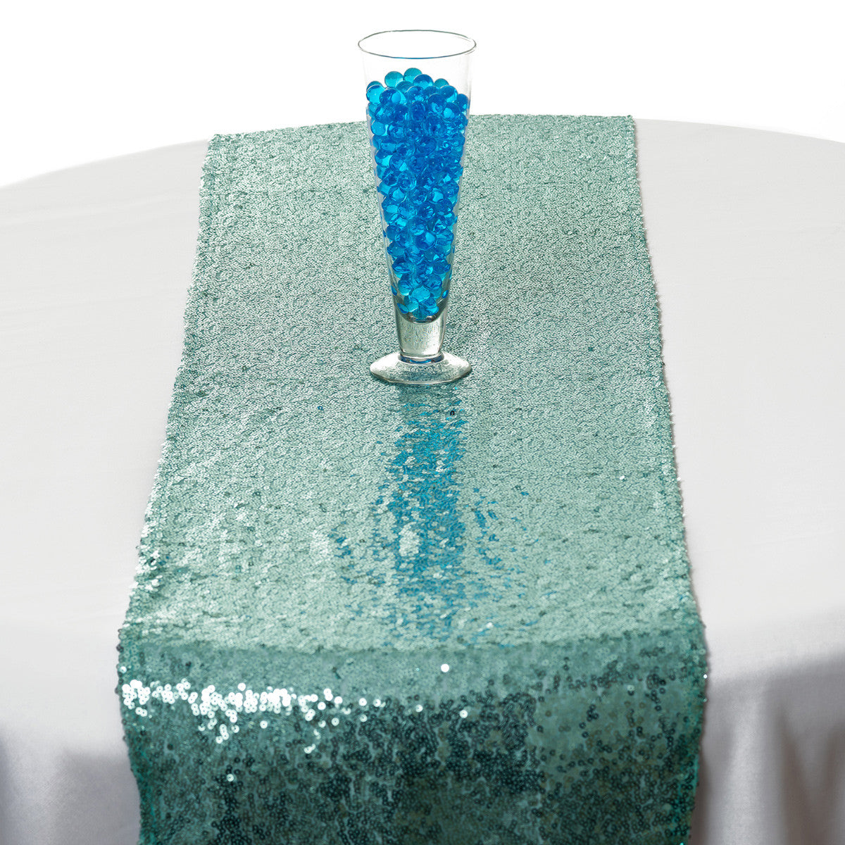 30cm x 274cm Shiny Sequin Table Runner - Mint Green