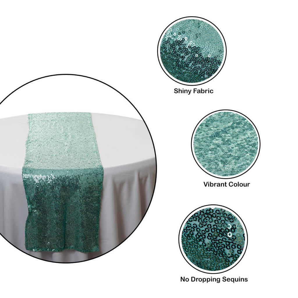 30cm x 274cm Shiny Sequin Table Runner - Mint Green