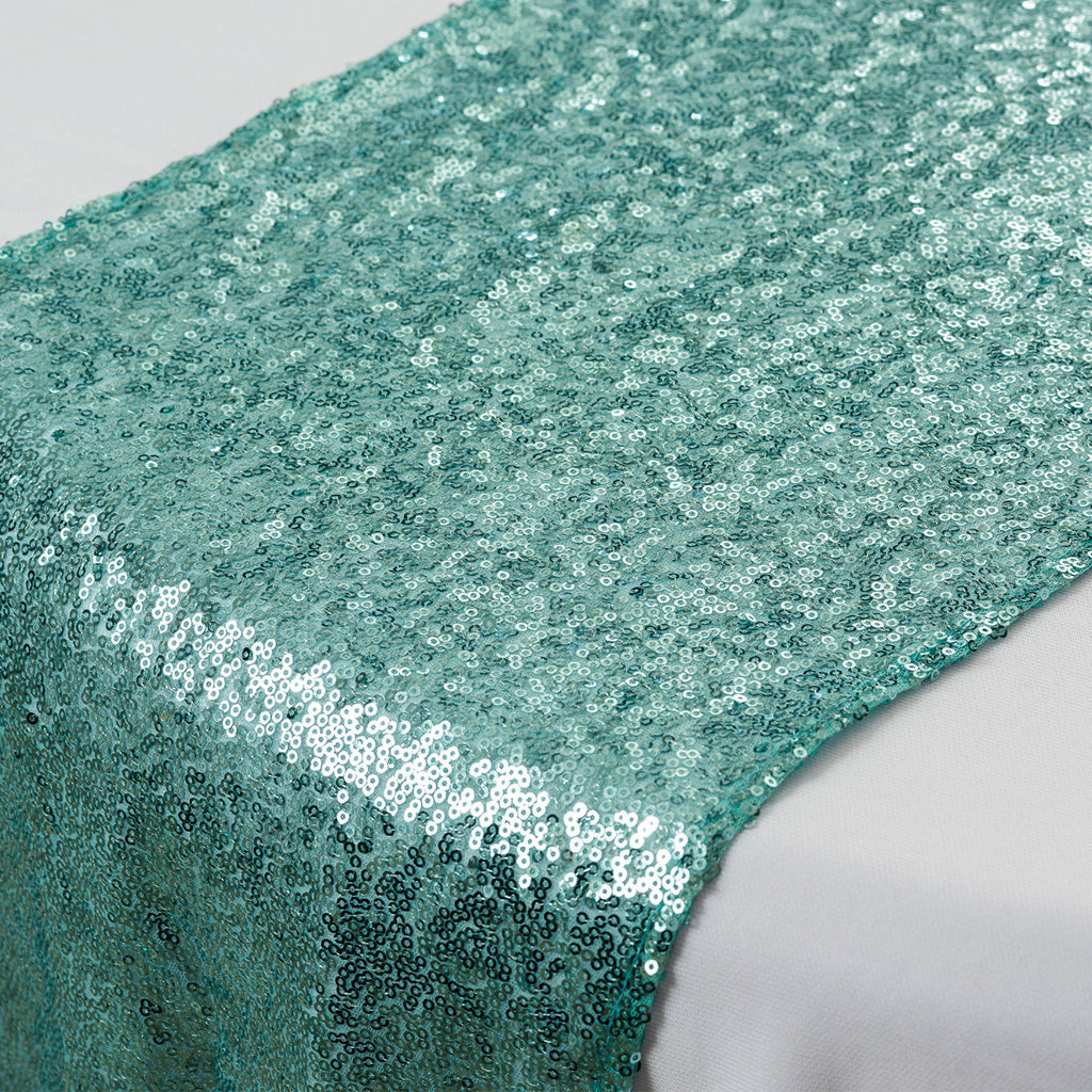 30cm x 274cm Shiny Sequin Table Runner - Mint Green