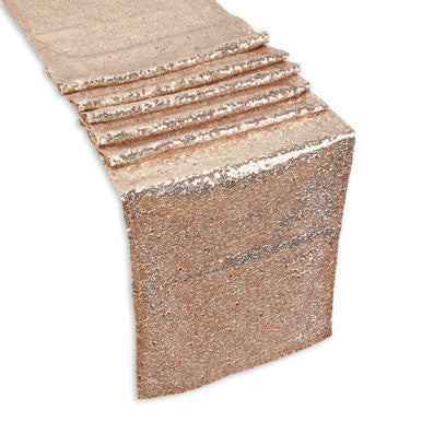 30cm x 274cm Shiny Sequin Table Runner - Rose Gold