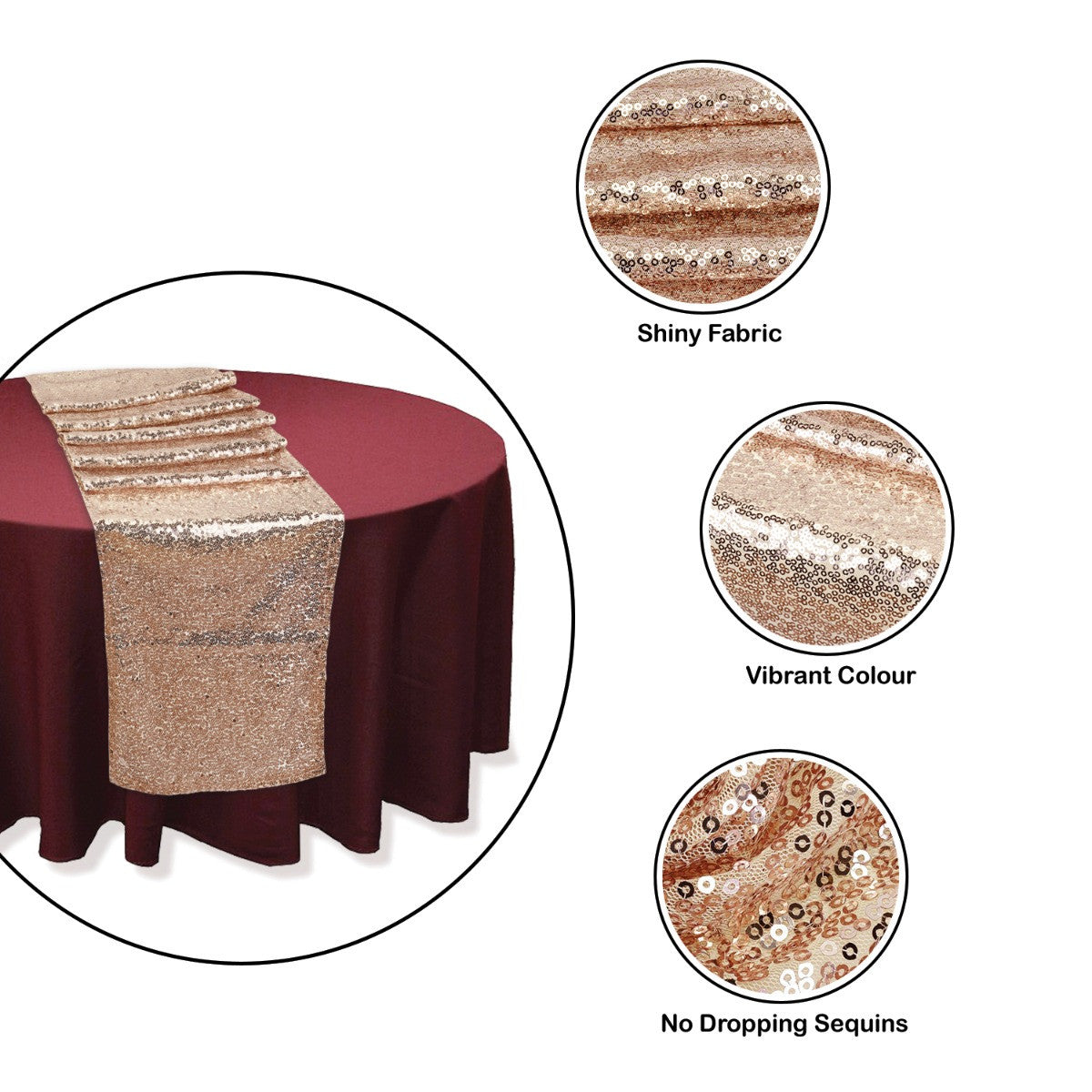 30cm x 274cm Shiny Sequin Table Runner - Rose Gold