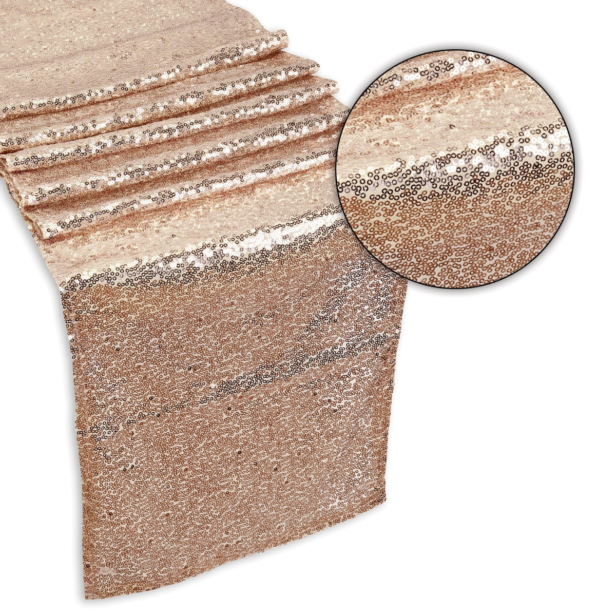 30cm x 274cm Shiny Sequin Table Runner - Rose Gold